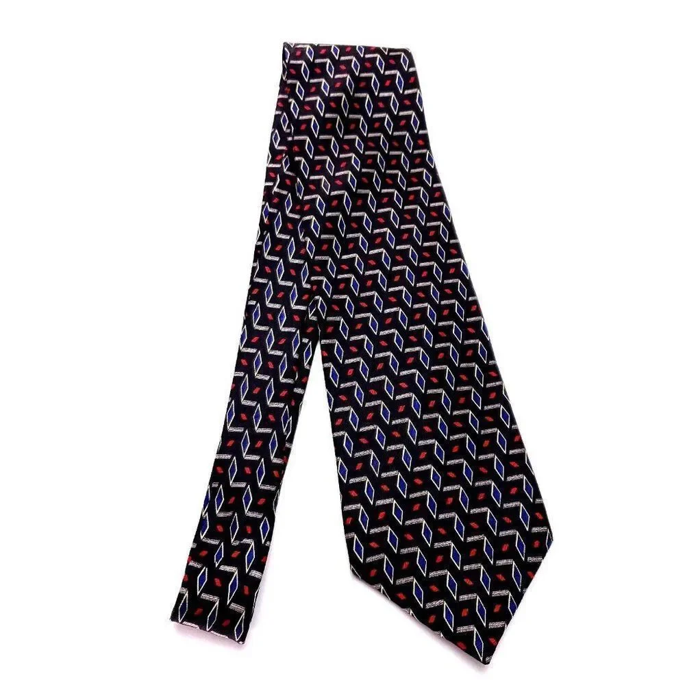 Ferrell Reed Nordstrom‎ Silk Tie Black Red Blue Geometric USA Wide